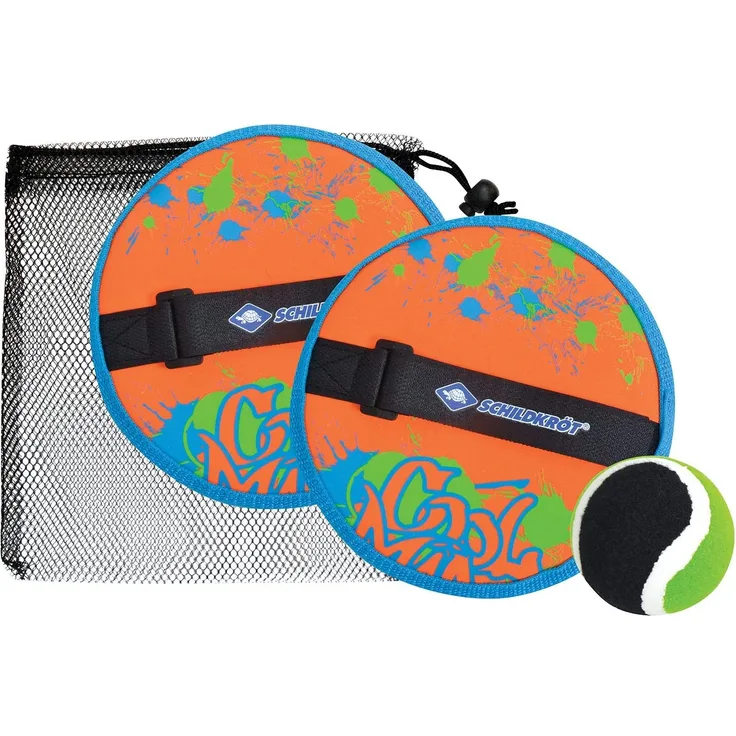 Schildkröt Neopren Klettball Set, 2 Neopren Handfänger mit weitenverstellbarer Handschlaufe, 1 Ball (Ø 6,25 cm), verschiedene Farbstellungen wählbar, alles in wiederverschließbarer Netztasche