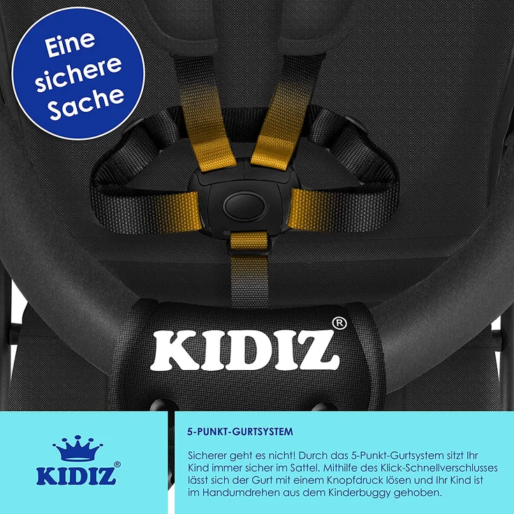 KIDIZ® Kinderwagen CITY Buggy Kinderbuggy klappbar Liegebuggy Sportwagen Faltbar 360° 4-Zoll-Räder Inkl. Sonnen- und Regenverdeck zusammenklappbar 5-Punkt-Sicherheitsgurt ab 6 Monate Schwarz – Bild 5