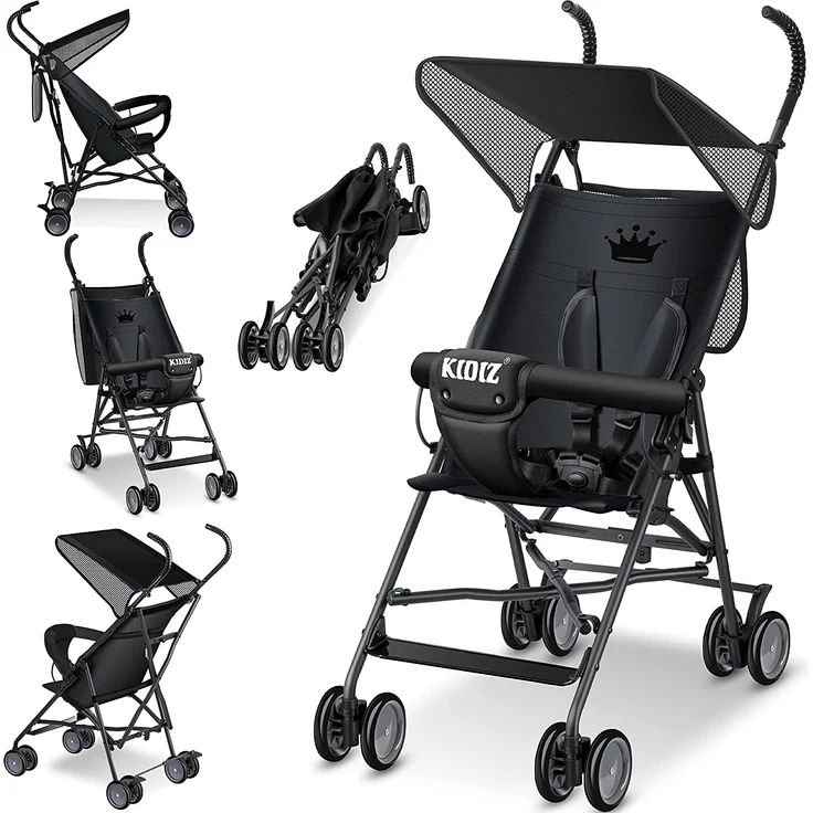 KIDIZ® Kinderwagen CITY Buggy Kinderbuggy klappbar Liegebuggy Sportwagen Faltbar 360° 4-Zoll-Räder Inkl. Sonnen- und Regenverdeck zusammenklappbar 5-Punkt-Sicherheitsgurt ab 6 Monate Schwarz – Bild 1