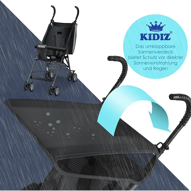 KIDIZ® Kinderwagen CITY Buggy Kinderbuggy klappbar Liegebuggy Sportwagen Faltbar 360° 4-Zoll-Räder Inkl. Sonnen- und Regenverdeck zusammenklappbar 5-Punkt-Sicherheitsgurt ab 6 Monate Schwarz – Bild 4