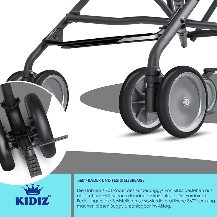 KIDIZ® Kinderwagen CITY Buggy Kinderbuggy klappbar Liegebuggy Sportwagen Faltbar 360° 4-Zoll-Räder Inkl. Sonnen- und Regenverdeck zusammenklappbar 5-Punkt-Sicherheitsgurt ab 6 Monate Schwarz – Bild 7