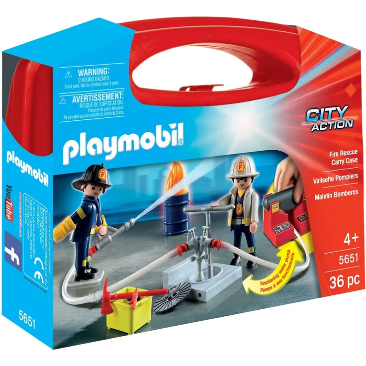 PLAYMOBIL 5651 City Action Mitnehm-Feuerwehrset mit funktionsfähiger Wasserpumpe