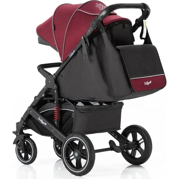 Daliya® Rapidy Buggy / Kinderwagen 0-36 Monate / Sportwagen mit Liegeposition / Wickeltasche, Winterfußsack, Ess- & Spieltisch und mehr Linen Rot – Schwarz – Bild 7