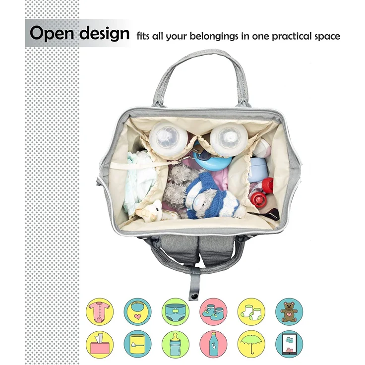 NEVEQ Baby Wickelrucksack, Babytasche für Reise, Wickeltasche Große Kapazität, Multifach Reise Rucksack Wasserdicht Fächer Babyflaschehälter (Grau und Braun) – Bild 2