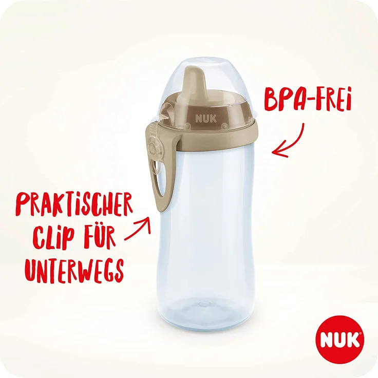 NUK First Choice Kiddy Cup Trinklernbecher | 12+ Monate | auslaufsichere | beißresistenter Trinkschnabel | Clip & Schutzkappe | 300 ml | BPA-frei | Krokodil (gelb), 10255670 – Bild 4