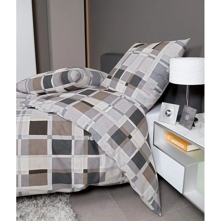 Janine Feinbiber 2 teilig Bettbezug 135 x 200 cm Kopfkissenbezug 80 x 80 cm Davos 65077-08 silber graphit taupe
