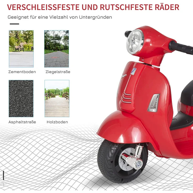 Elektrischer Kindermofa im Vespa Stil (Farbe: rot) – Bild 7