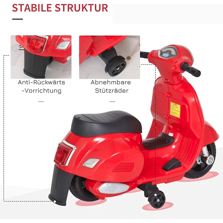 Elektrischer Kindermofa im Vespa Stil (Farbe: rot) – Bild 6