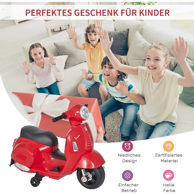 Elektrischer Kindermofa im Vespa Stil (Farbe: rot) – Bild 4