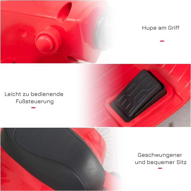 Elektrischer Kindermofa im Vespa Stil (Farbe: rot) – Bild 5