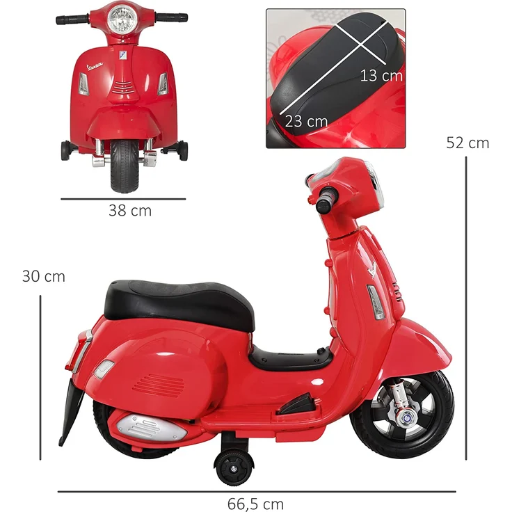 Elektrischer Kindermofa im Vespa Stil (Farbe: rot) – Bild 3