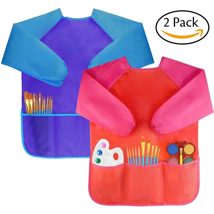 Amaza 2Pcs Malschürze Kinder Malkittel Bastelschürze 2-8 Jahre Langarm mit Klettverschluss (Blau & Rot) – Bild 8