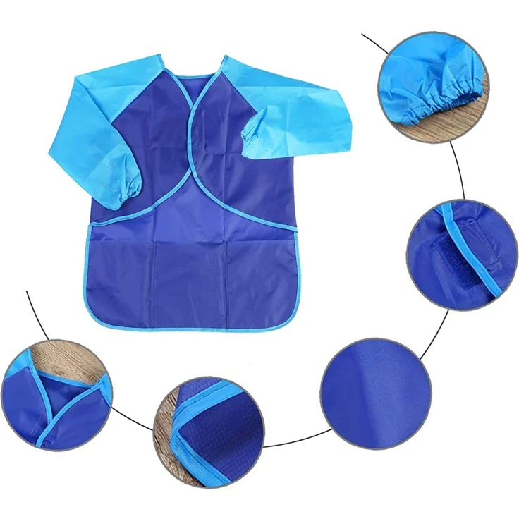Amaza 2Pcs Malschürze Kinder Malkittel Bastelschürze 2-8 Jahre Langarm mit Klettverschluss (Blau & Rot) – Bild 6