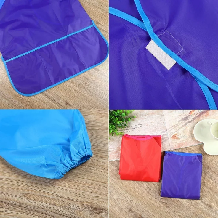 Amaza 2Pcs Malschürze Kinder Malkittel Bastelschürze 2-8 Jahre Langarm mit Klettverschluss (Blau & Rot) – Bild 4