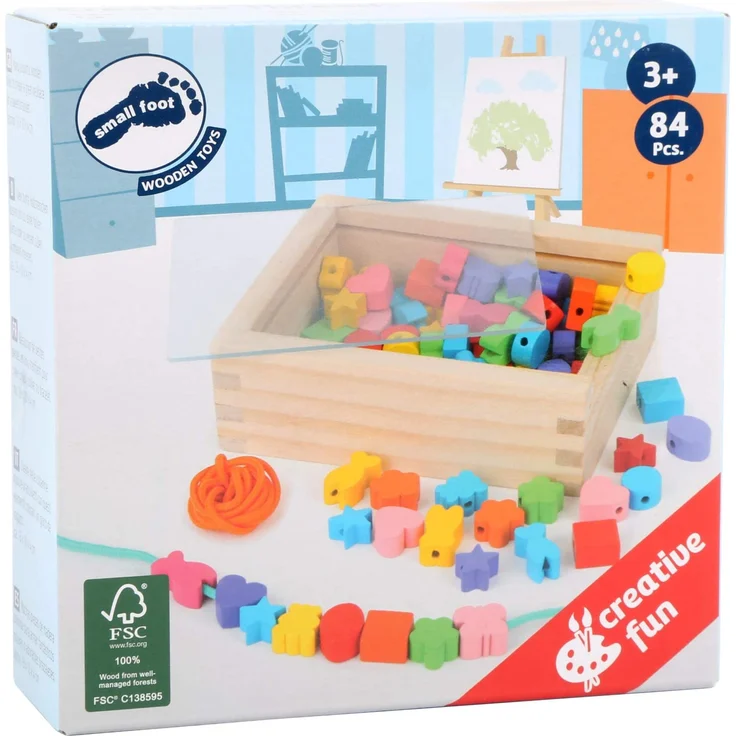 small foot 11060 Fädelkreativ, aus FSC 100%-zertifiziertem Holz, Farben & Formen, inkl. Bänder, ab 3 Jahren Spielzeug – Bild 2