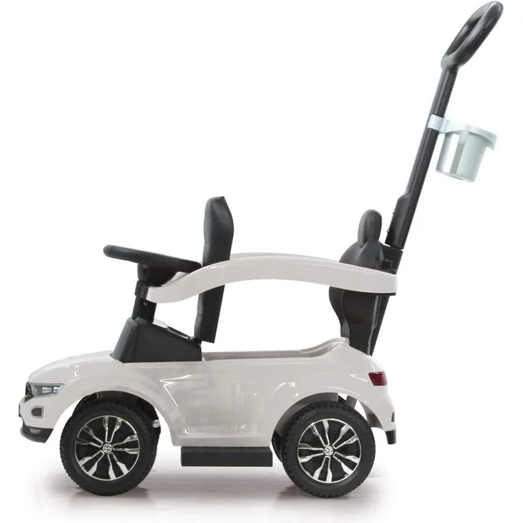 Jamara 460463 Rutscher VW T-ROC 3in1-Kippschutz, Kofferraum, Schub-und Haltestange mit Lenkfunktion, Rückenlehne, seitlichen Schutzbügel, ausziehbare Fußauflage, Sound/Hupe am Lenkrad, weiß, 84 x 40 x 87 cm, ab 6 Monaten – Bild 5