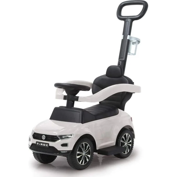 Jamara 460463 Rutscher VW T-ROC 3in1-Kippschutz, Kofferraum, Schub-und Haltestange mit Lenkfunktion, Rückenlehne, seitlichen Schutzbügel, ausziehbare Fußauflage, Sound/Hupe am Lenkrad, weiß, 84 x 40 x 87 cm, ab 6 Monaten – Bild 1