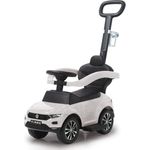 Jamara 460463 Rutscher VW T-ROC 3in1-Kippschutz, Kofferraum, Schub-und Haltestange mit Lenkfunktion, Rückenlehne, seitlichen Schutzbügel, ausziehbare Fußauflage, Sound/Hupe am Lenkrad, weiß, 84 x 40 x 87 cm, ab 6 Monaten