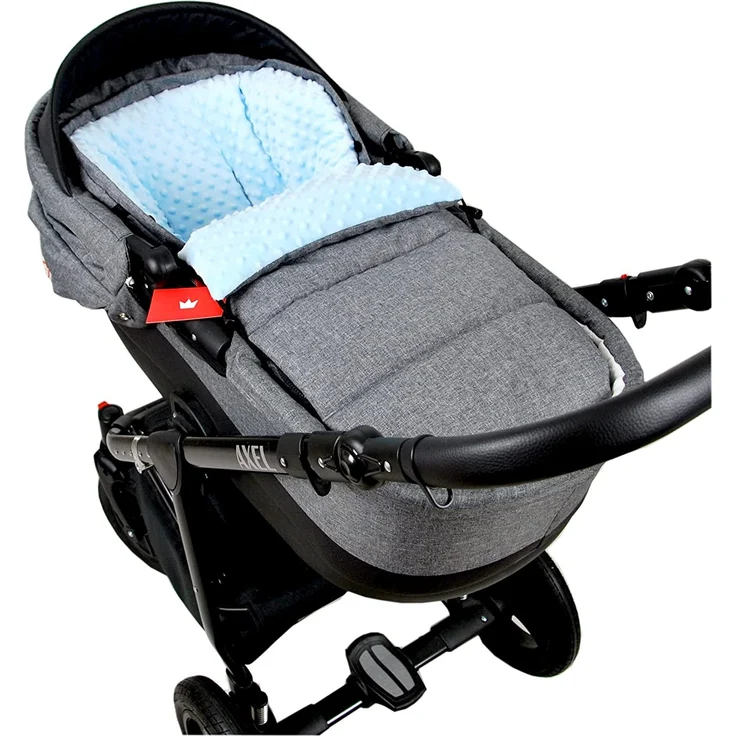 BABYLUX Fußsack 90cm MINKY Kinderwagen Buggy Babyschale Thermo +/ Muff Handmuff Winterfußsack (Grau + Blau) – Bild 3