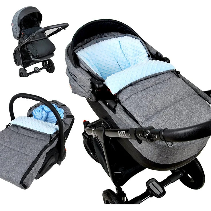 BABYLUX Fußsack 90cm MINKY Kinderwagen Buggy Babyschale Thermo +/ Muff Handmuff Winterfußsack (Grau + Blau) – Bild 1