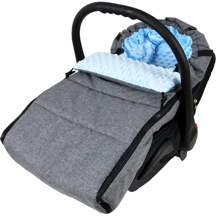 BABYLUX Fußsack 90cm MINKY Kinderwagen Buggy Babyschale Thermo +/ Muff Handmuff Winterfußsack (Grau + Blau) – Bild 4