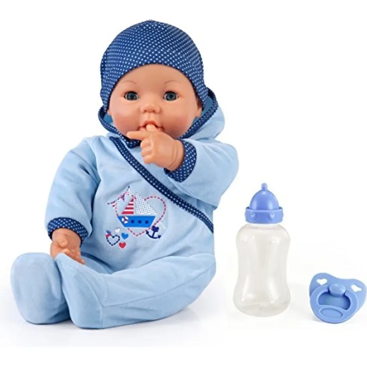 Bayer Design 94683AA -Funktionspuppe Hello Baby Boy mit Zubehör, 46 cm, blau