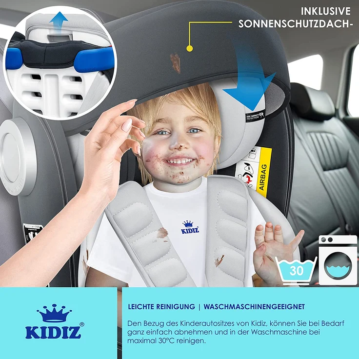 KIDIZ® Kindersitz Baby Autositz Kinderautositz Isofix Top Tether 360° drehbar Gruppe 0/1/2/3 ab Geburt 0-36kg ECE R44/04 Hellgrau/ Anthrazit – Bild 5
