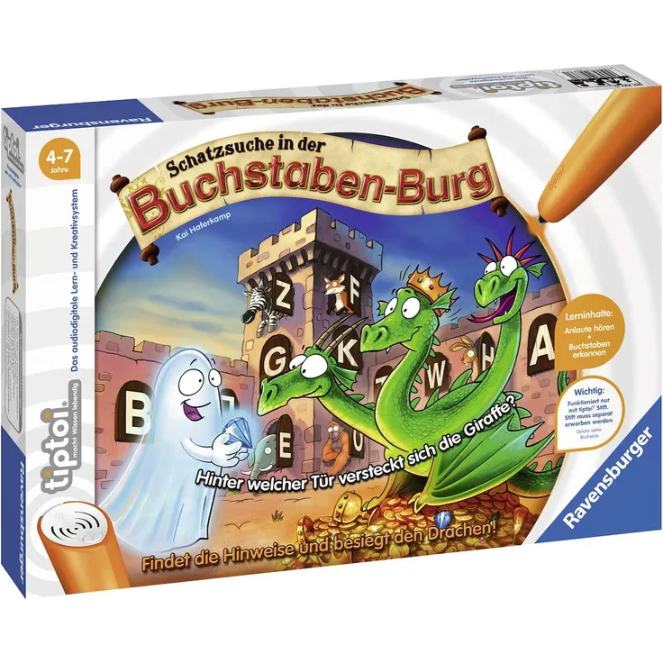 Ravensburger tiptoi 00737 Schatzsuche in der Buchstaben-Burg, Spiel für Kinder von 4-7 Jahren, für 1-4 Spieler