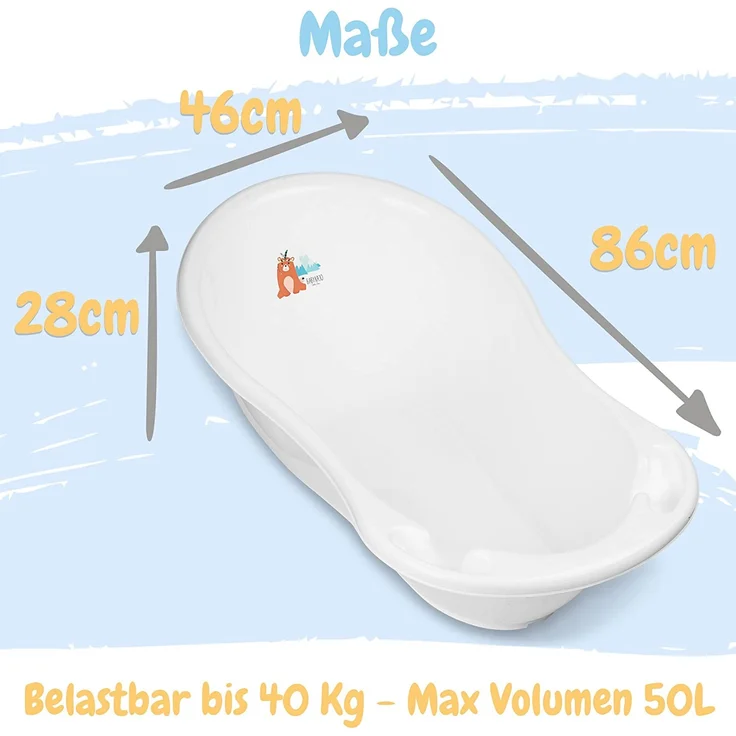 Babykajo Baby Badewanne mit Stöpsel – Baby Wanne aus BPA freiem Plastik und 86 cm Länge – Bild 4