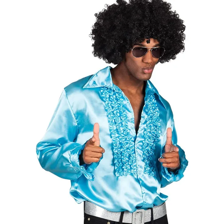 Boland 02158 - Disco Hemd mit Rüschen, Türkis, Größe XL/54-56, für Herren, Kostüm, Party Shirt, Schlagermove, 70er Jahre, Mottoparty, Karneval