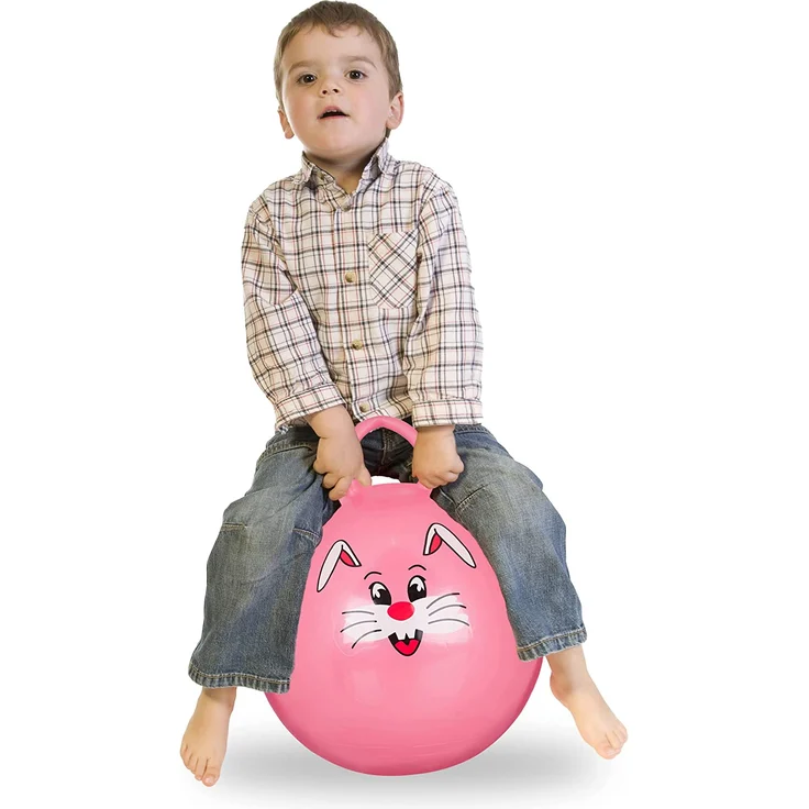 Relaxdays Hüpfball Kinder, Hase, mit Griff, für Drinnen und Draußen, mit Tier-Motiv, weich, 45 cm Durchmesser, pink – Bild 1