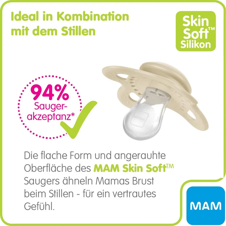 MAM Original Silikon Schnuller im 2er-Set, besonders sanfter Schnuller, Baby Schnuller aus speziellem MAM SkinSoft Silikon mit Schnullerbox, 0 - 6 Monate, blau – Bild 7