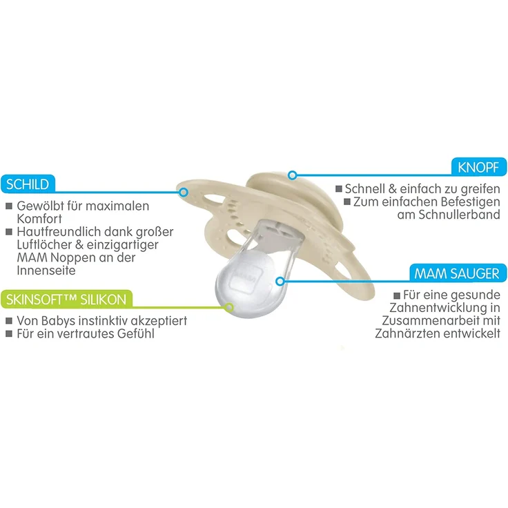 MAM Original Silikon Schnuller im 2er-Set, besonders sanfter Schnuller, Baby Schnuller aus speziellem MAM SkinSoft Silikon mit Schnullerbox, 0 - 6 Monate, blau – Bild 10