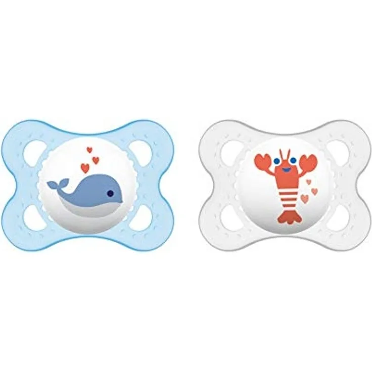 MAM Original Silikon Schnuller im 2er-Set, besonders sanfter Schnuller, Baby Schnuller aus speziellem MAM SkinSoft Silikon mit Schnullerbox, 0 - 6 Monate, blau
