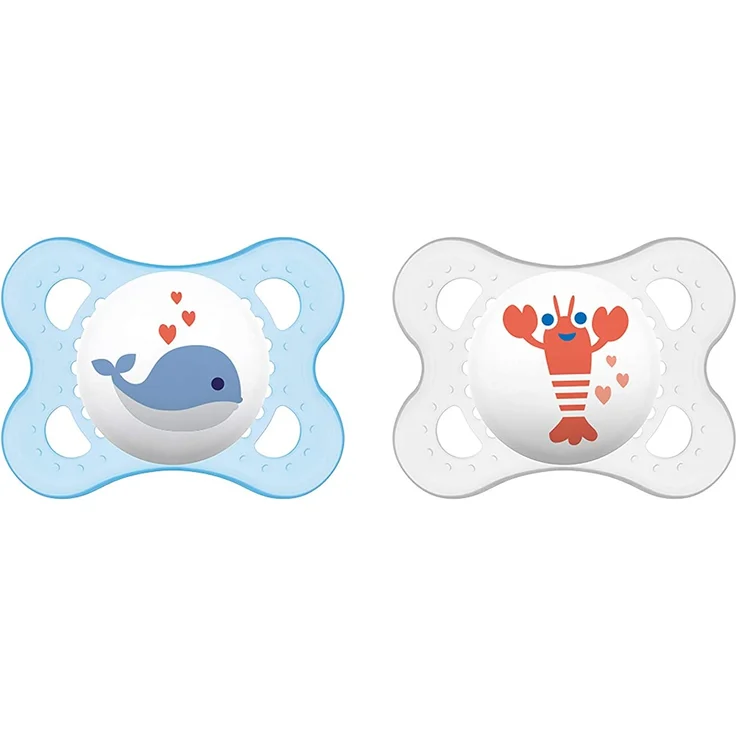 MAM Original Silikon Schnuller im 2er-Set, besonders sanfter Schnuller, Baby Schnuller aus speziellem MAM SkinSoft Silikon mit Schnullerbox, 0 - 6 Monate, blau – Bild 2
