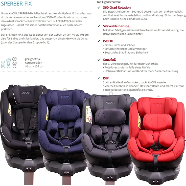 Avova 'Sperber-Fix i-Size' Autokindersitz Pearl Black – Bild 8