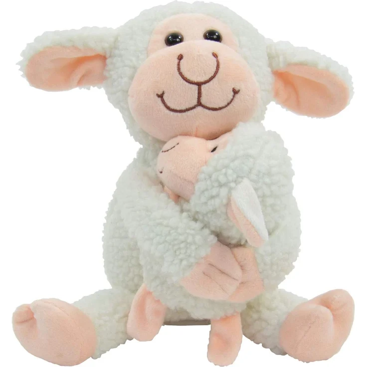 Kögler 75958 - Labertier Schaf mit Baby Bonnie und Fina, ca. 23 cm groß, nachsprechendes Plüschtier mit Aufnahme- und Wiedergabefunktion, plappert alles witzig nach und bewegt sich, batteriebetrieben – Bild 1