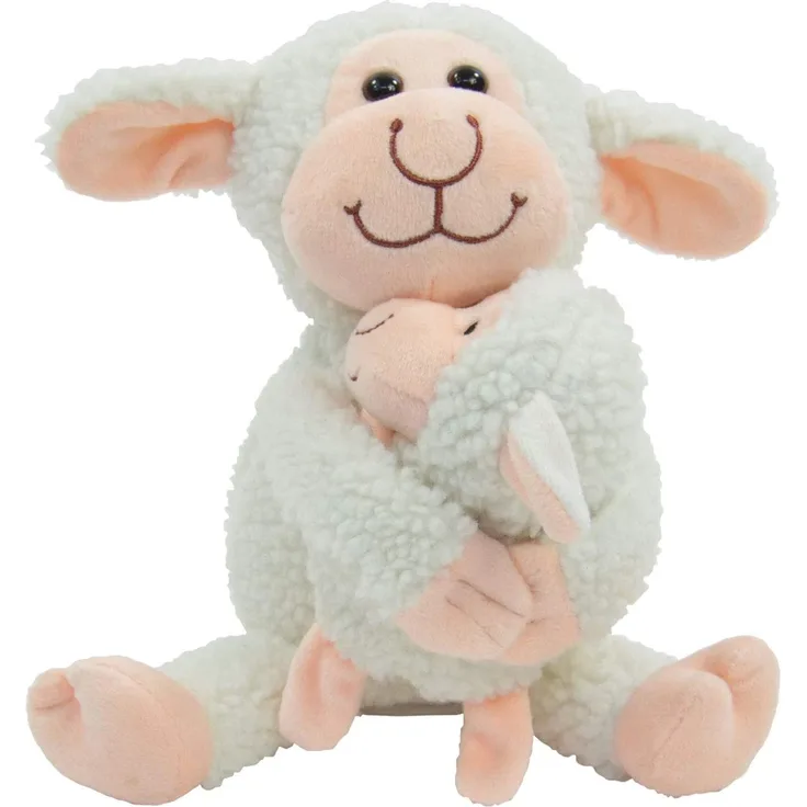 Kögler 75958 - Labertier Schaf mit Baby Bonnie und Fina, ca. 23 cm groß, nachsprechendes Plüschtier mit Aufnahme- und Wiedergabefunktion, plappert alles witzig nach und bewegt sich, batteriebetrieben
