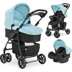 Hauck Kombi Kinderwagen Shopper Trioset inkl. Babywanne, Babyschale, Sitz mit Liegefunktion, Getränkehalter und Ablage, bis 25 kg, Klein Zusammenklappbar, Hellblau
