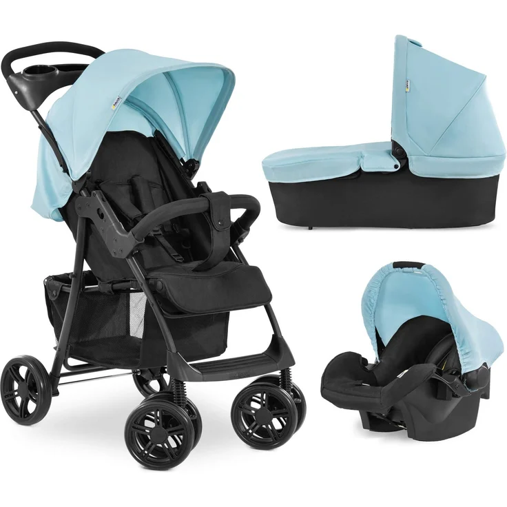 Hauck Kombi Kinderwagen Shopper Trioset inkl. Babywanne, Babyschale, Sitz mit Liegefunktion, Getränkehalter und Ablage, bis 25 kg, Klein Zusammenklappbar, Hellblau – Bild 59