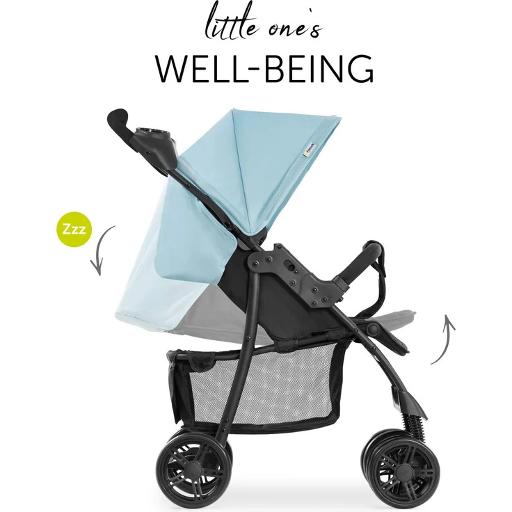 Hauck Kombi Kinderwagen Shopper Trioset inkl. Babywanne, Babyschale, Sitz mit Liegefunktion, Getränkehalter und Ablage, bis 25 kg, Klein Zusammenklappbar, Hellblau – Bild 14
