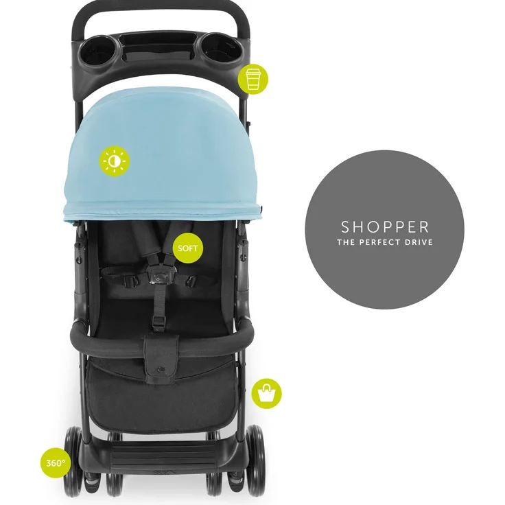 Hauck Kombi Kinderwagen Shopper Trioset inkl. Babywanne, Babyschale, Sitz mit Liegefunktion, Getränkehalter und Ablage, bis 25 kg, Klein Zusammenklappbar, Hellblau – Bild 8