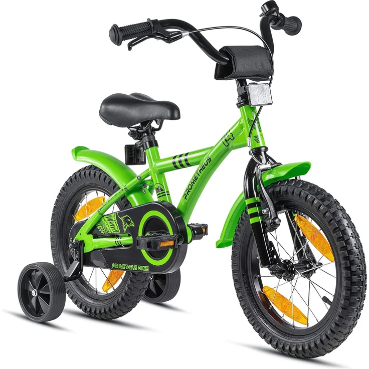 PROMETHEUS BICYCLES® HAWK Kinderfahrrad 14 , Grün-Schwarz mit Stützrädern – Bild 1