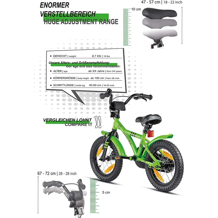 PROMETHEUS BICYCLES® HAWK Kinderfahrrad 14 , Grün-Schwarz mit Stützrädern – Bild 4