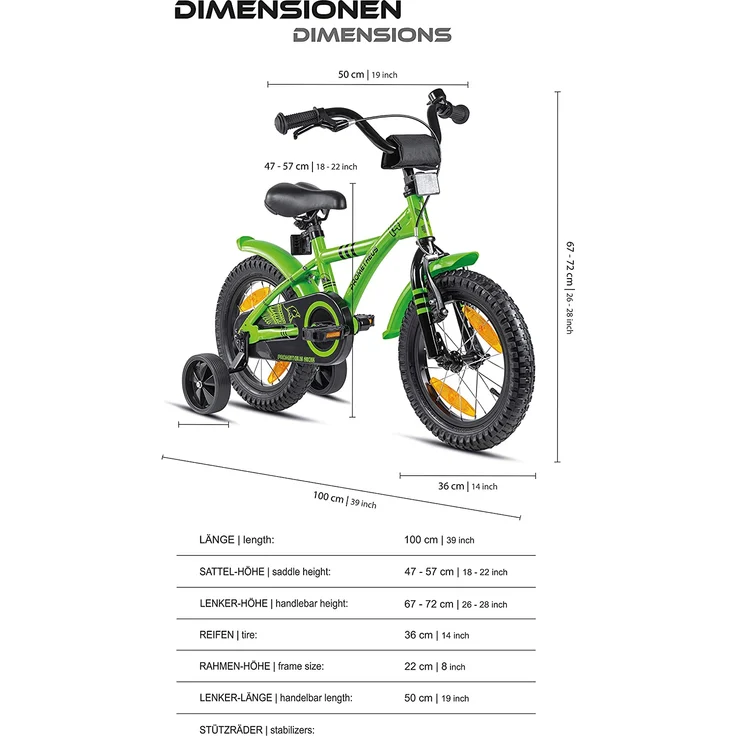 PROMETHEUS BICYCLES® HAWK Kinderfahrrad 14 , Grün-Schwarz mit Stützrädern – Bild 3