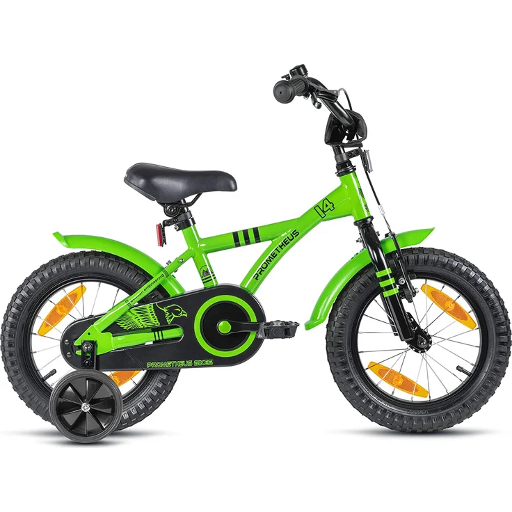 PROMETHEUS BICYCLES® HAWK Kinderfahrrad 14 , Grün-Schwarz mit Stützrädern – Bild 2