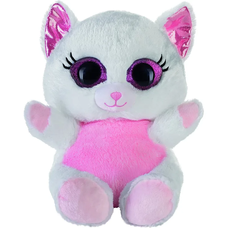 Blickfänger Bauer Spielwaren Glitter Lashy Katze Plüschtier: Kuscheltier mit Glitzer-Katzen-Augen, ideal Auch als Smartphone-Halter, 20 cm, weiß(14247)