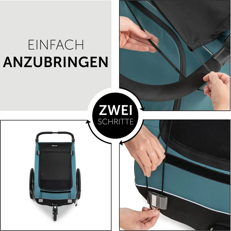 Hauck Sonnensegel für Kinder Fahrradanhänger DRYK DUO UPF 50+ Höhenverstellbar Schwarz, black – Bild 4