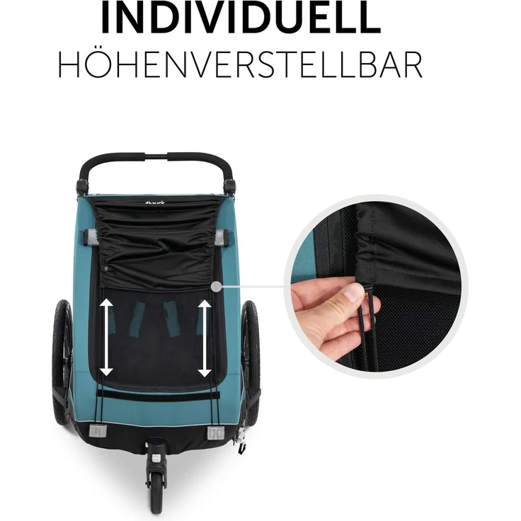 Hauck Sonnensegel für Kinder Fahrradanhänger DRYK DUO UPF 50+ Höhenverstellbar Schwarz, black – Bild 5