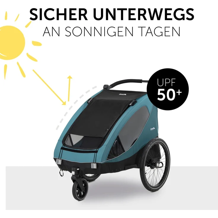 Hauck Sonnensegel für Kinder Fahrradanhänger DRYK DUO UPF 50+ Höhenverstellbar Schwarz, black – Bild 3